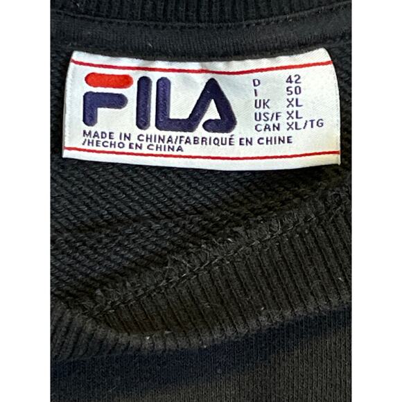 FILA Black Crewneck Sweatshirt XL Logo Pullover Cotton Blend Athleisure - Picture 2 of 8
